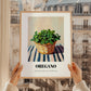 Oregano – on Striped Tablecloth, Fresh Herbs Painting, styled in a charming Paris street view