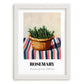Rosemary – on Striped Tablecloth, Fresh Herbs Print, placed in minimal white frame