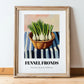 Fennel Fronds – on Striped Tablecloth, Fresh Herbs Still Life, in wooden frame leaning on the floor