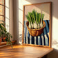 Fennel Fronds – on Striped Tablecloth, Fresh Herbs Still Life, clean layout with no caption