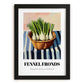 Fennel Fronds – on Striped Tablecloth, Fresh Herbs Still Life, in sleek black frame