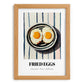 Fried Eggs – on Striped Tablecloth, American Food Painting, set in oak frame