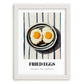 Fried Eggs – on Striped Tablecloth, American Food Painting, placed in minimal white frame