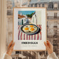 Fried Eggs – White village Urban Café Scene, American Food Poster, styled in a charming Paris street view