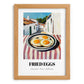 Fried Eggs – White village Urban Café Scene, American Food Poster, set in oak frame