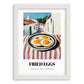 Fried Eggs – White village Urban Café Scene, American Food Poster, placed in minimal white frame