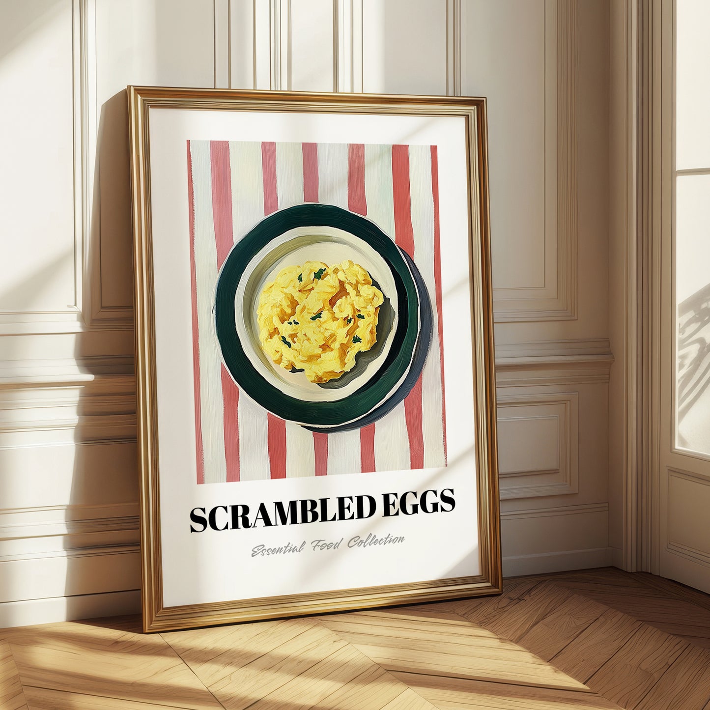 Scrambled Eggs – on Striped Tablecloth, American Food Poster
