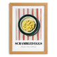 Scrambled Eggs – on Striped Tablecloth, American Food Poster, set in oak frame