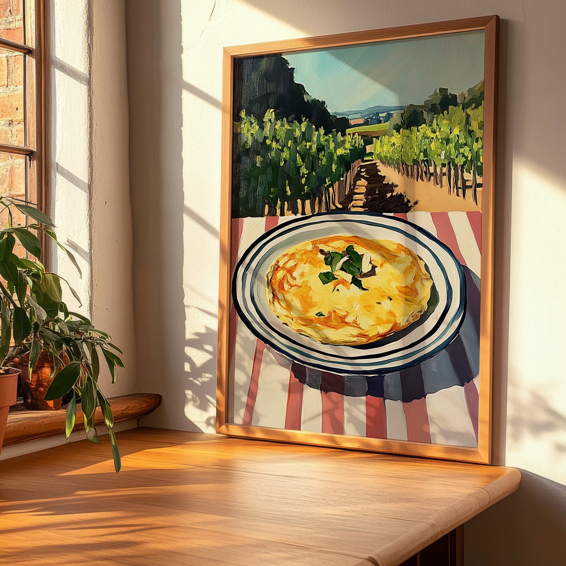 Omelette – Hilltop Café Scene, French Food Painting, clean layout with no caption