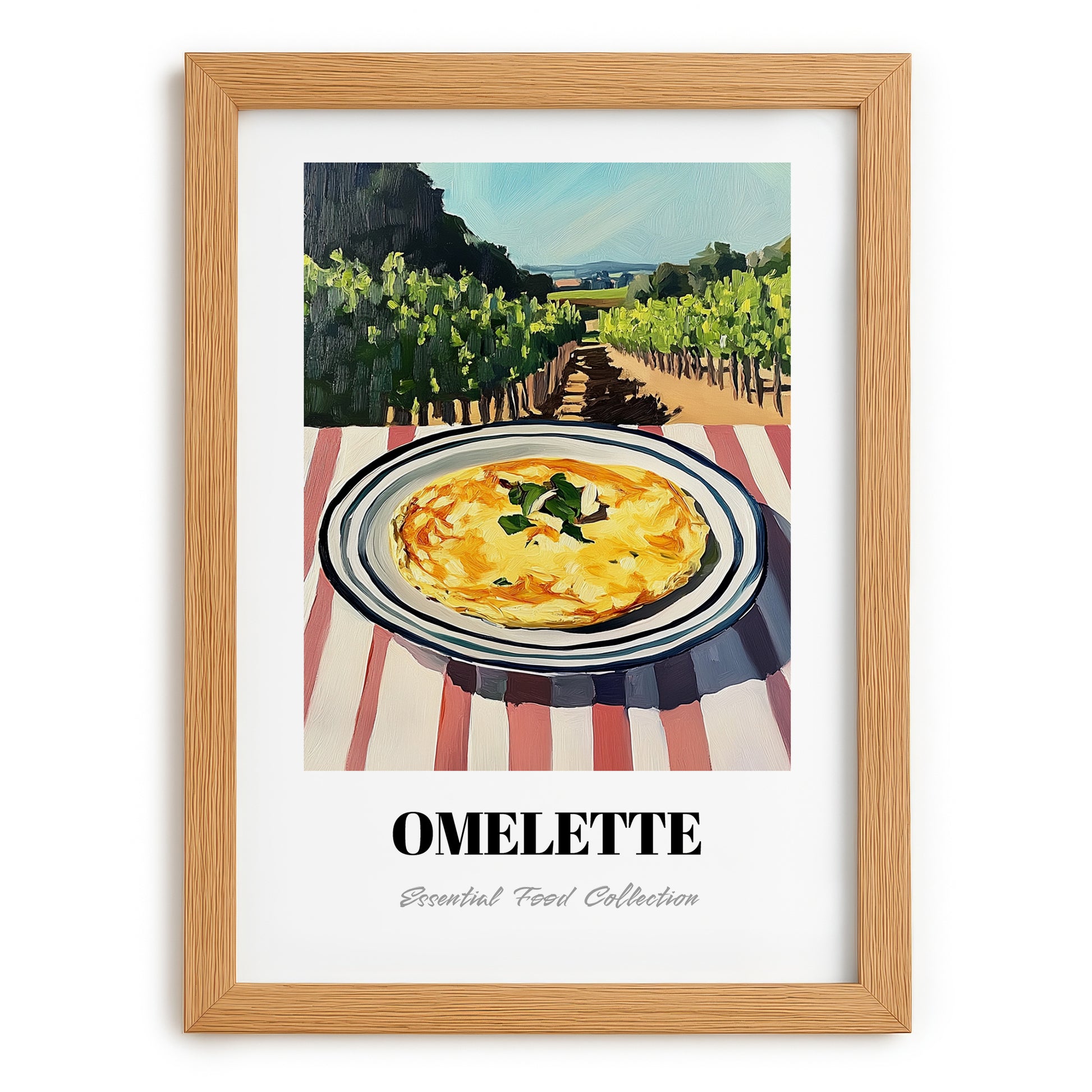 Omelette – Hilltop Café Scene, French Food Painting, set in oak frame