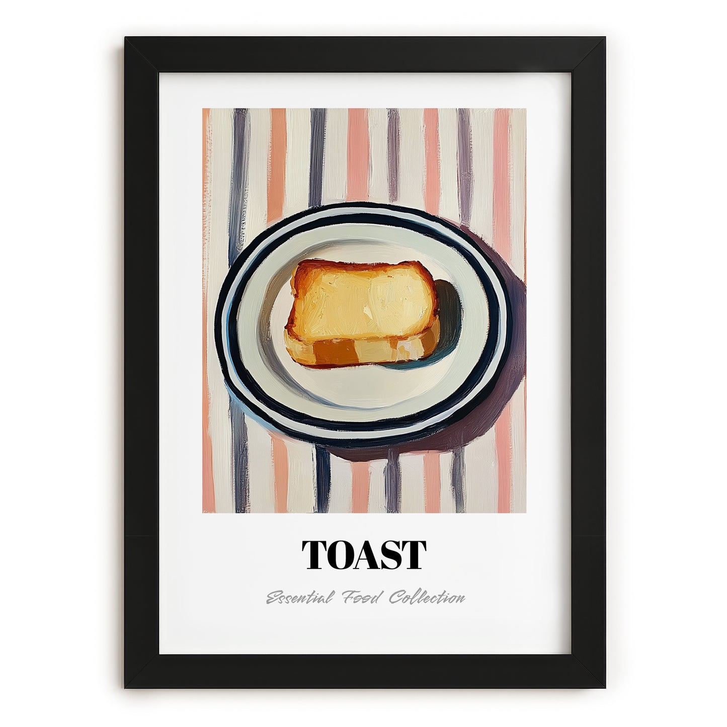 Toast – on Striped Tablecloth, British Food Poster, in sleek black frame