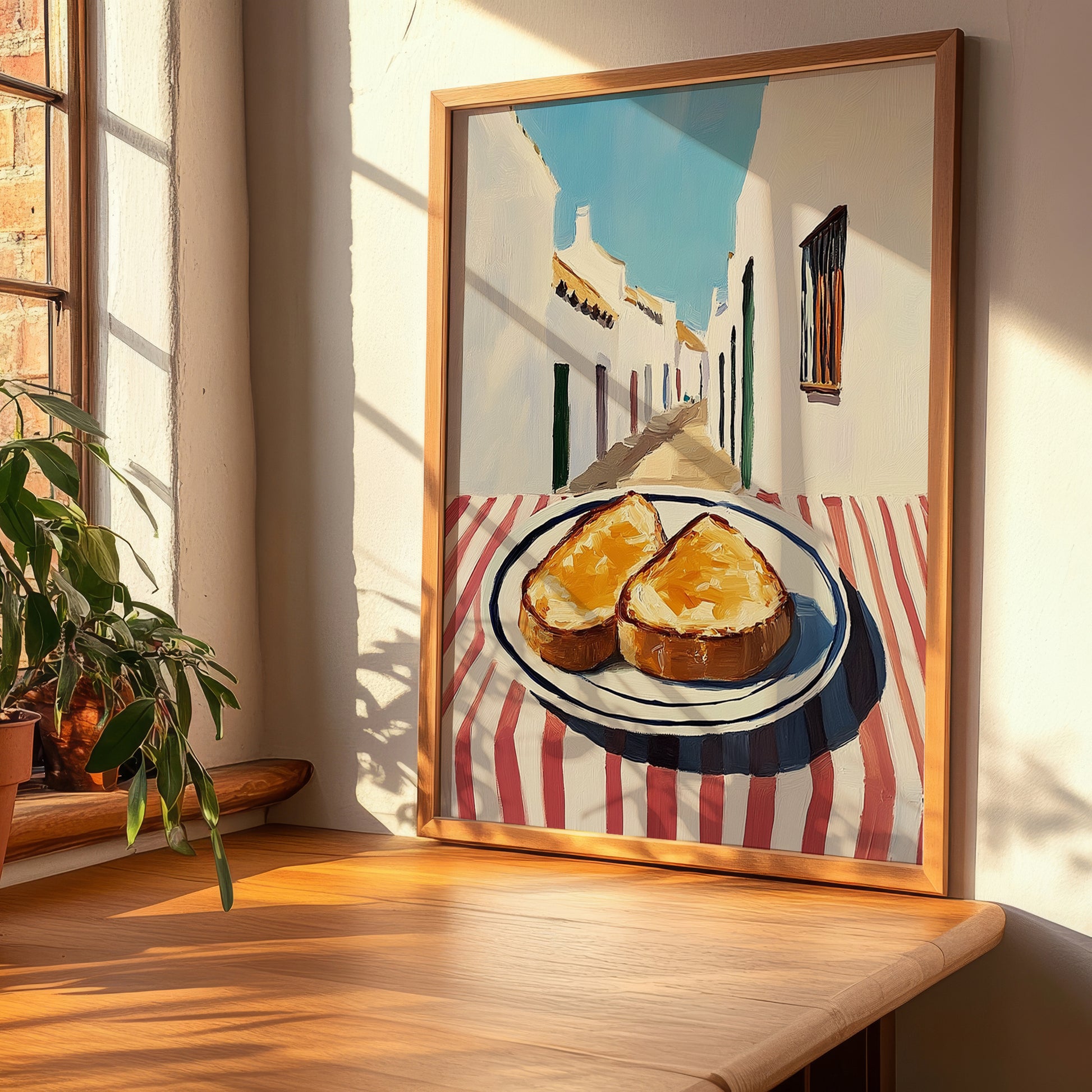 Toast – White village Urban Café Scene, British Food Illustration, clean layout with no caption