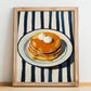 Pancakes – on Striped Tablecloth, American Pastry Wall Decor, no-text version framed in wood