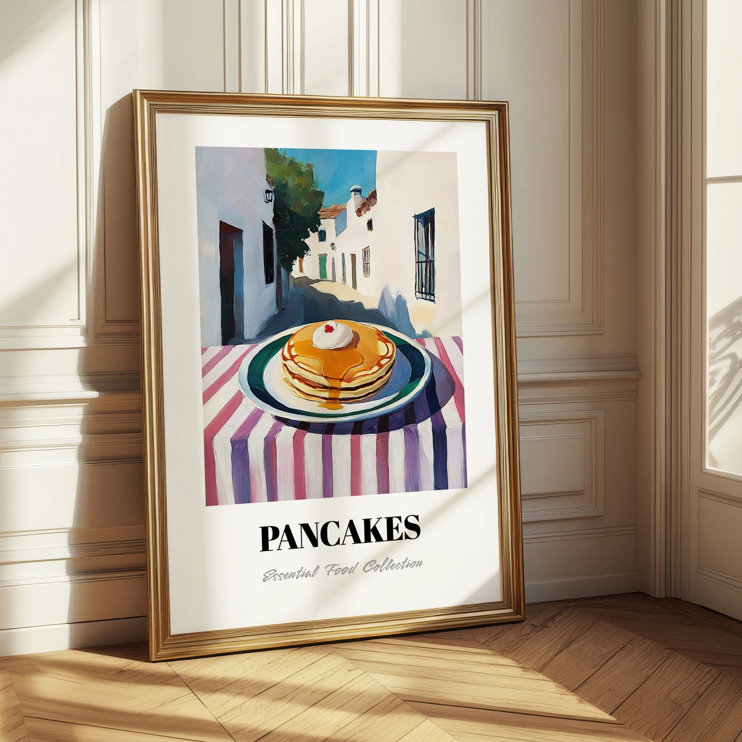 Pancakes – White village Urban Café Scene, American Pastry Illustration 