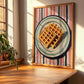 Waffles – on Striped Tablecloth, American Pastry Art, clean layout with no caption