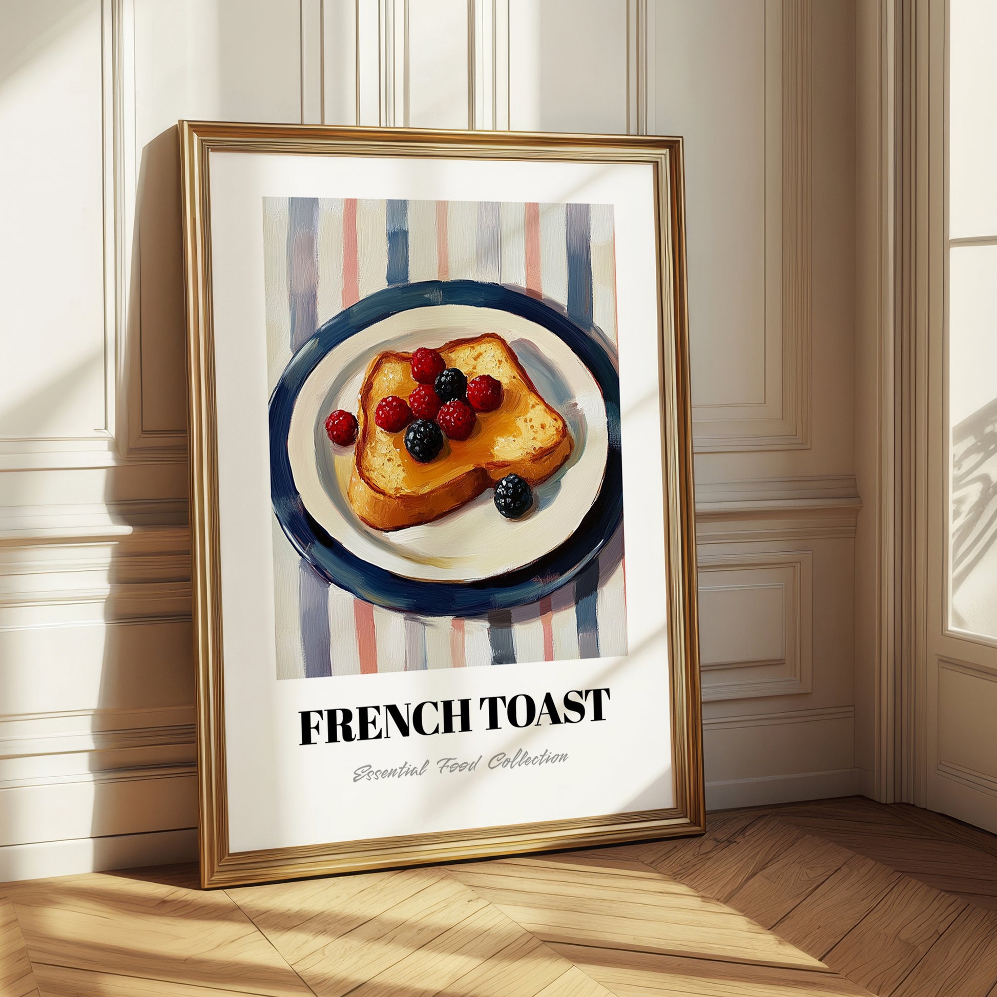 French Toast – on Striped Tablecloth, French Food Painting