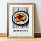 French Toast – on Striped Tablecloth, French Food Painting, in wooden frame leaning on the floor