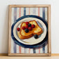 French Toast – on Striped Tablecloth, French Food Painting, no-text version framed in wood