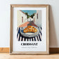 Croissant – White village Street Café Scene, French French Pastry Wall Painting, in wooden frame leaning on the floor
