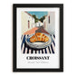 Croissant – White village Street Café Scene, French French Pastry Wall Painting, in sleek black frame