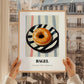 Bagel – on Striped Tablecloth, American Pastry Wall Painting, styled in a charming Paris street view