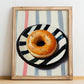 Bagel – on Striped Tablecloth, American Pastry Wall Painting, no-text version framed in wood