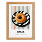 Bagel – on Striped Tablecloth, American Pastry Wall Painting, set in oak frame
