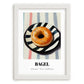 Bagel – on Striped Tablecloth, American Pastry Wall Painting, placed in minimal white frame