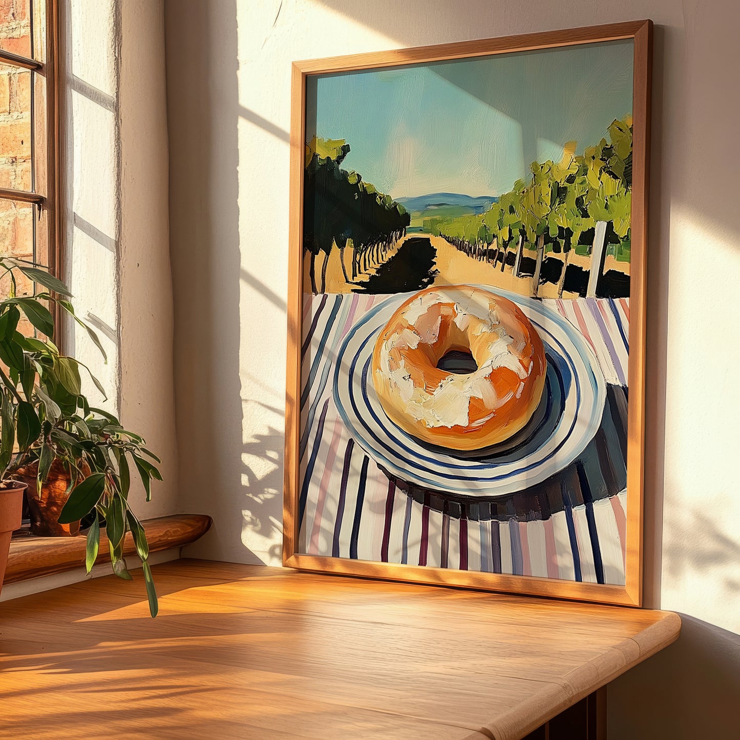 Bagel – Hilltop Table Scene, American Pastry Wall Print, clean layout with no caption