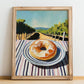 Bagel – Hilltop Table Scene, American Pastry Wall Print, no-text version framed in wood