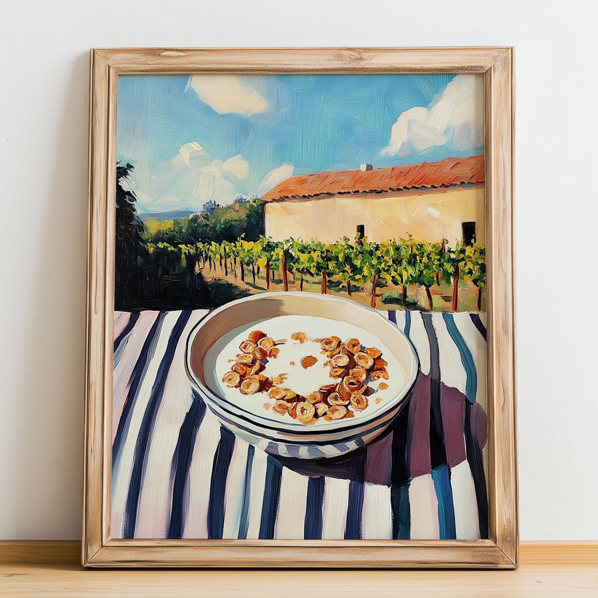 Cereal – Hillside Café View, American Food Wall Decor, no-text version framed in wood