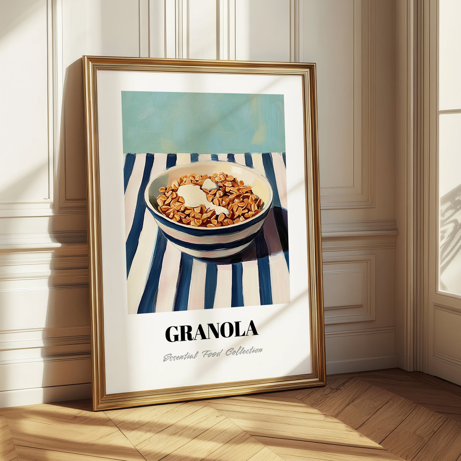 Granola – on Striped Tablecloth, American Food Illustration
