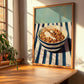 Granola – on Striped Tablecloth, American Food Illustration, clean layout with no caption