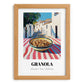 Granola – White village Urban Café Scene, American Food Wall Decor, set in oak frame
