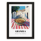 Granola – White village Urban Café Scene, American Food Wall Decor, in sleek black frame