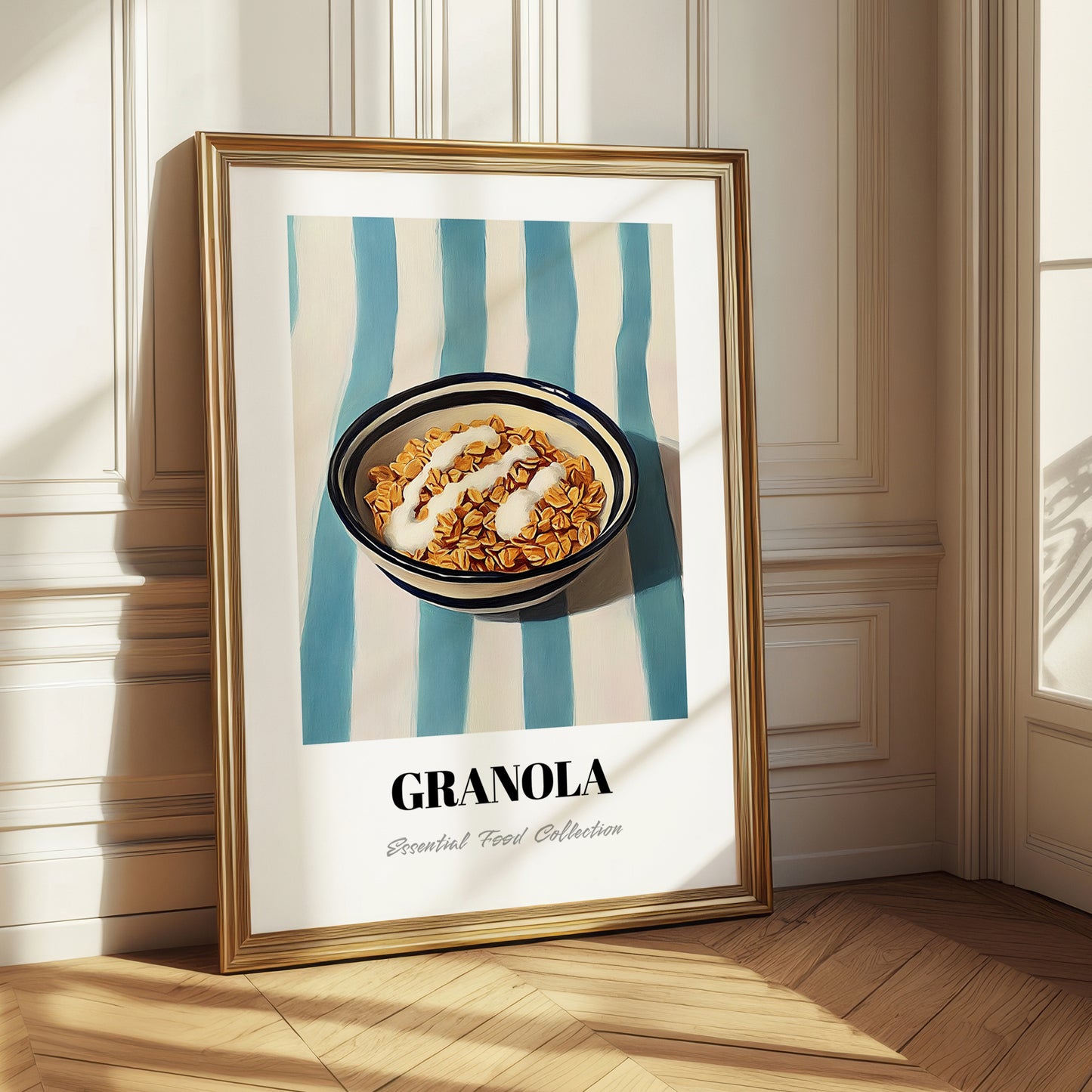 Granola #5 – on Striped Tablecloth, American Food Still Life