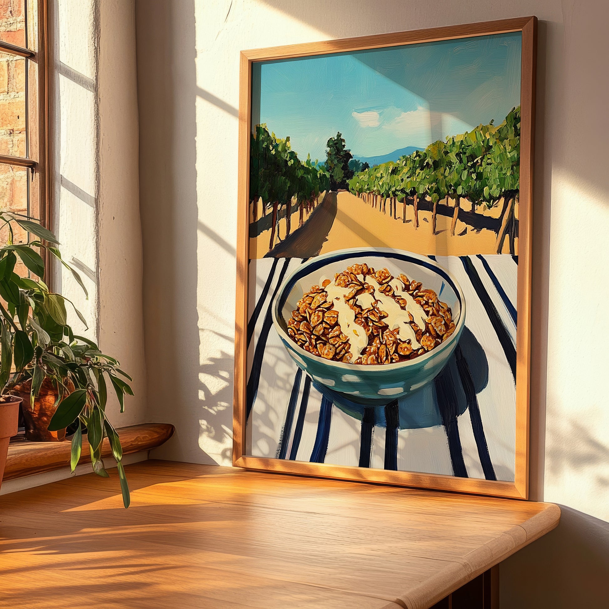 Granola #6 – Hilltop Table Scene, American Food Painting, clean layout with no caption
