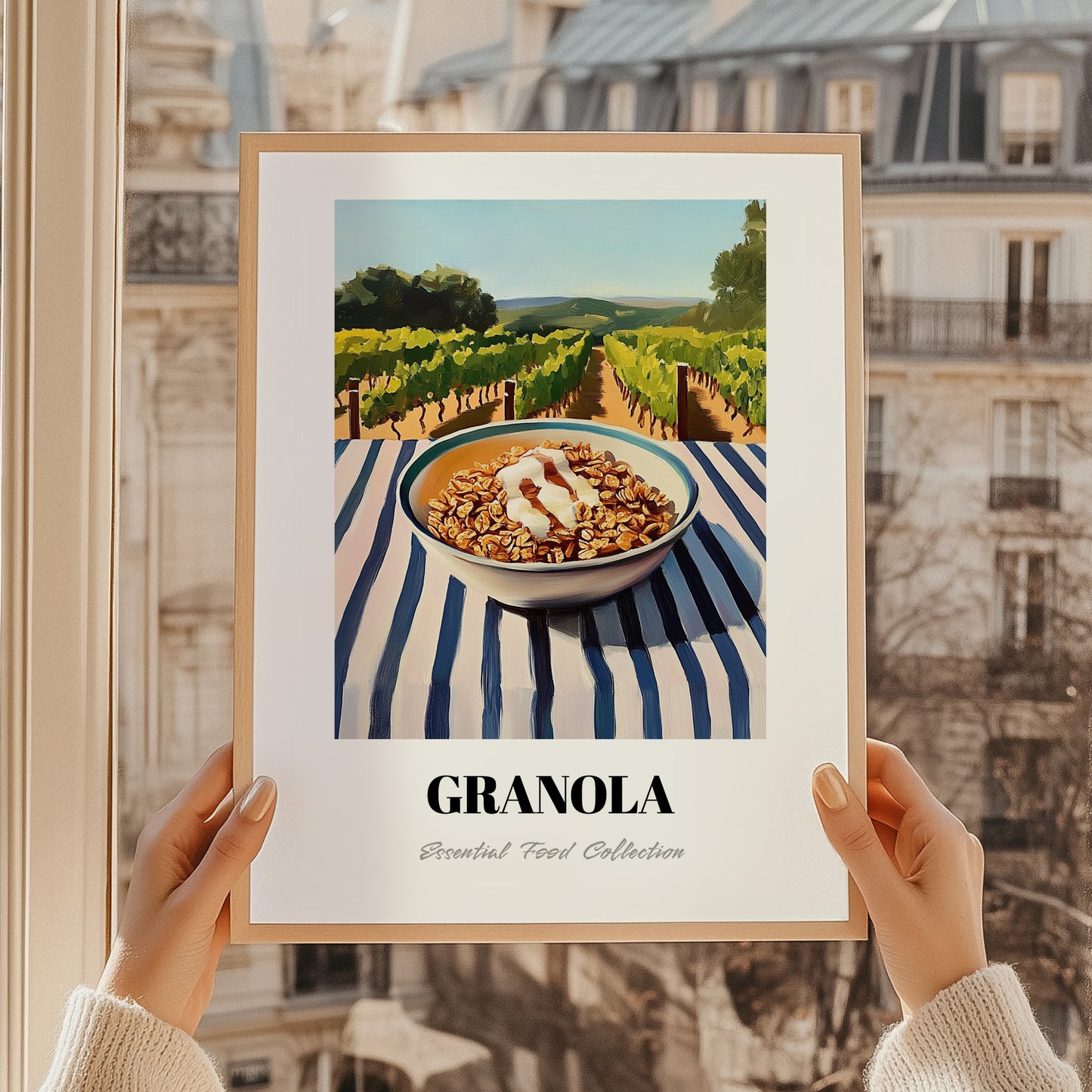 Granola #7 – Hilltop Table Scene, American Food Wall Decor, styled in a charming Paris street view