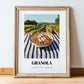 Granola #7 – Hilltop Table Scene, American Food Wall Decor, in wooden frame leaning on the floor