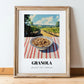 Granola #9 – Hilltop Table Scene, American Food Illustration, in wooden frame leaning on the floor