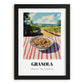 Granola #9 – Hilltop Table Scene, American Food Illustration, in sleek black frame