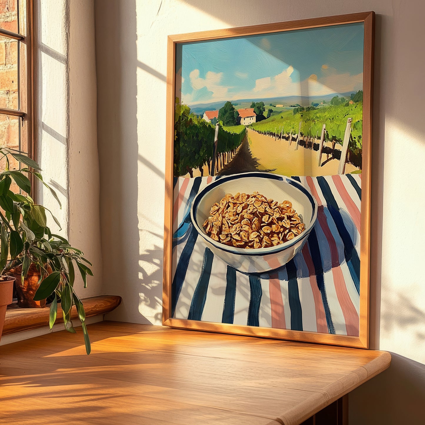 Granola0 – Hilltop Table Scene, American Food Painting, clean layout with no caption