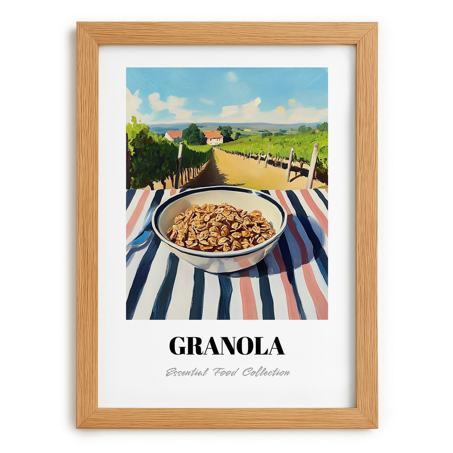 Granola0 – Hilltop Table Scene, American Food Painting, set in oak frame