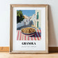 Granola1 – White village Urban Café Scene, American Food Wall Print, in wooden frame leaning on the floor
