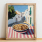 Granola1 – White village Urban Café Scene, American Food Wall Print, no-text version framed in wood