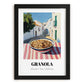 Granola1 – White village Urban Café Scene, American Food Wall Print, in sleek black frame