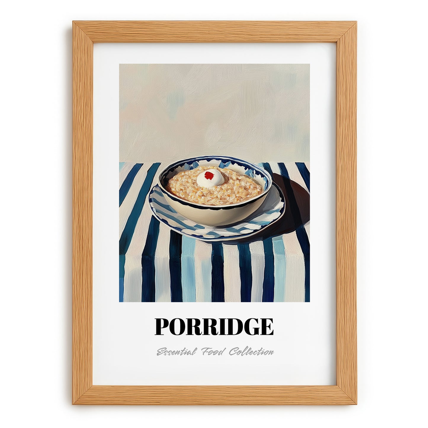 Porridge – on Striped Tablecloth, British Food Painting, set in oak frame