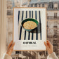 Oatmeal – on Striped Tablecloth, American Food Wall Poster, styled in a charming Paris street view
