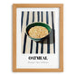 Oatmeal – on Striped Tablecloth, American Food Wall Poster, set in oak frame