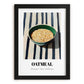 Oatmeal – on Striped Tablecloth, American Food Wall Poster, in sleek black frame